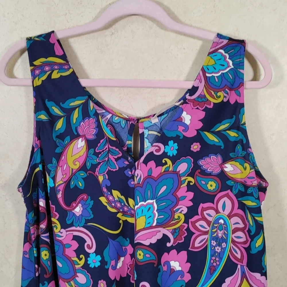 G093 Soft Surroundings navy & mauve Rosalia Maxi Dress L NWT